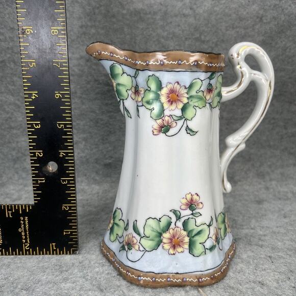 ANTIQ NIPPON Hand Painted Pitcher 7.5" Floral/Raised Beaded Detail 1920s Japan - Picture 5 of 12